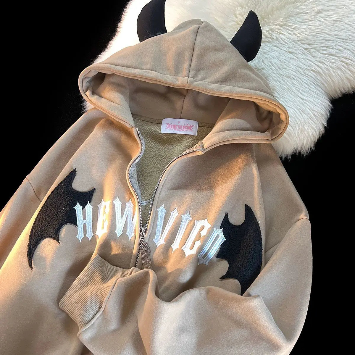 Y2K Zip up Hoodie Harajuku Bat Animation Flocking