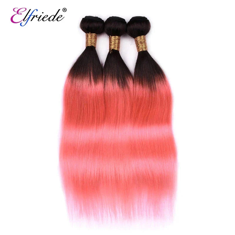 Elfriede #T1BPink Straight Ombre Colored Hair Bundles with