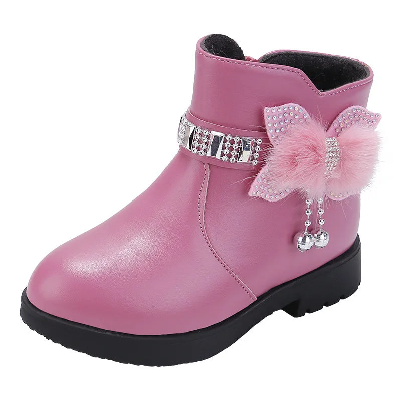 Children's Shoes Girl Mid Length Warm Leather Boots