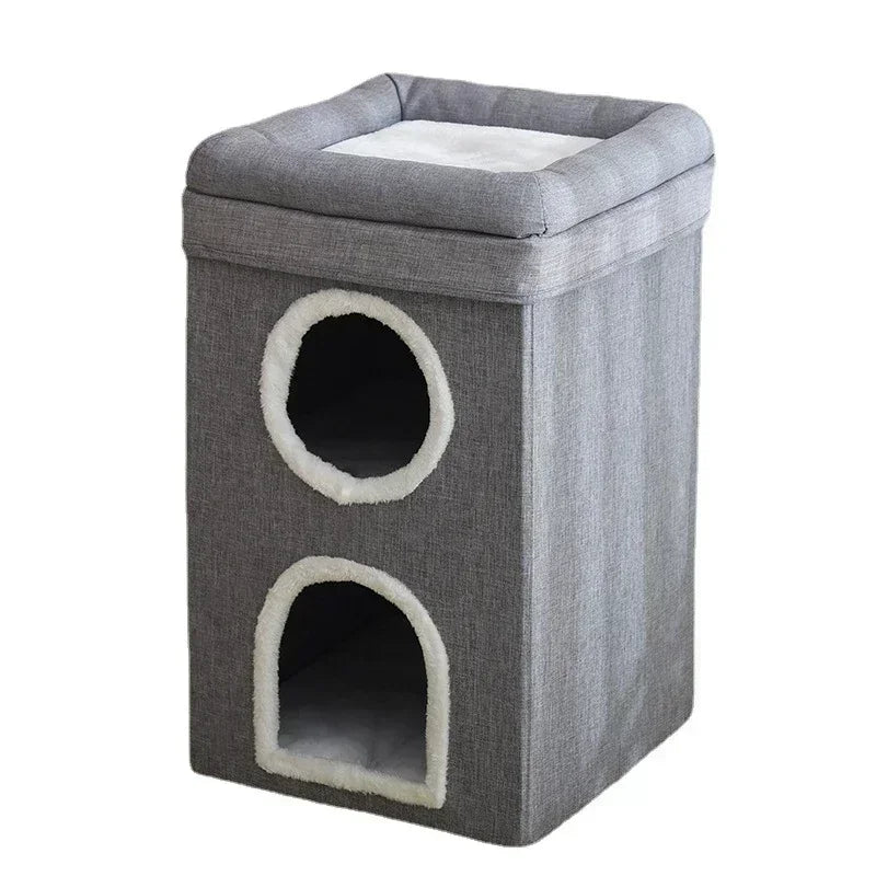 Foldable Cat House with Scratch Pad, Hideaway Condo