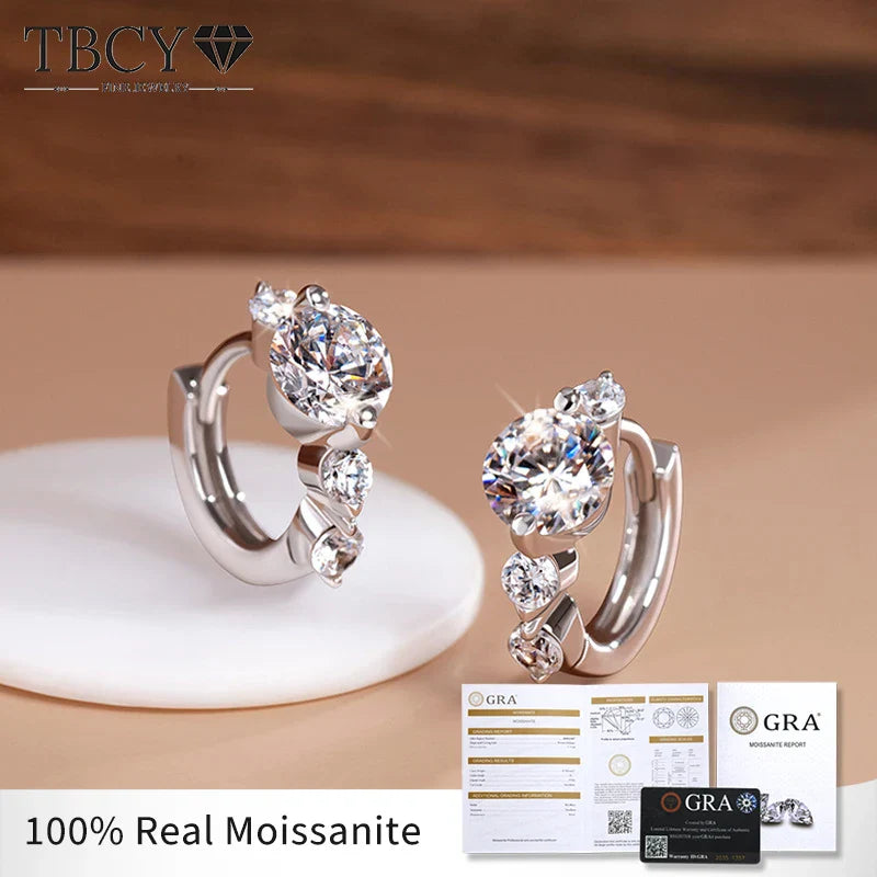TBCYD 5mm D Color Moissanite Hoop Earrings For