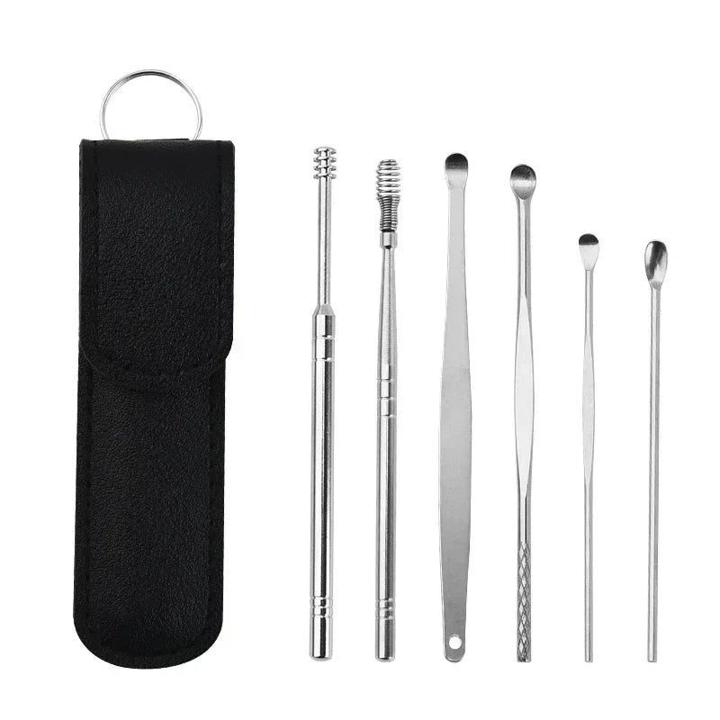 6PCS Stainless Steel Earpick Ear Cleaner Spoon Wax