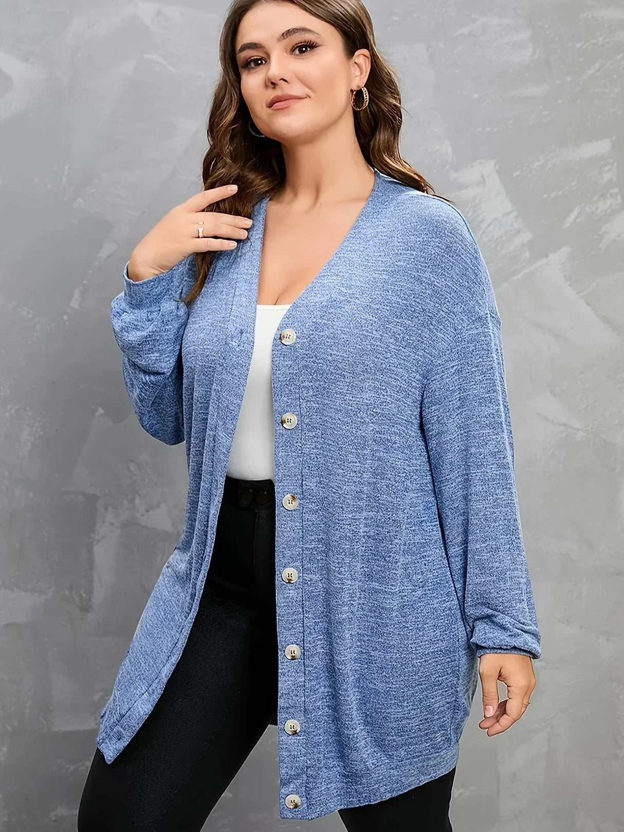 Plus Size Casual Cardigan, Women's Plus Heathered Button