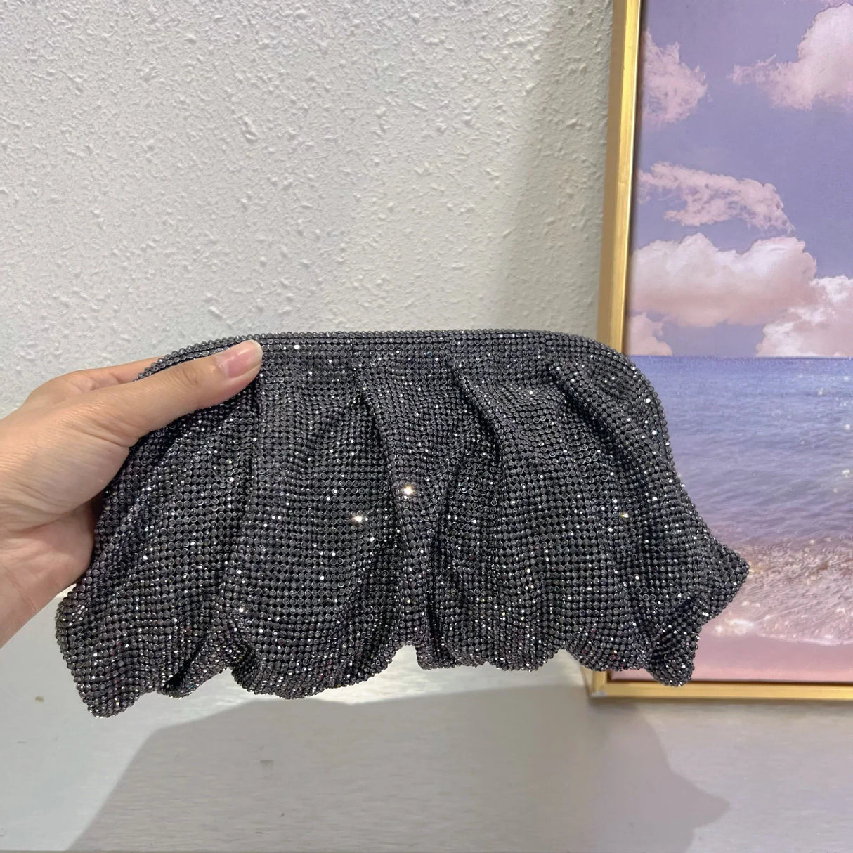 2023 Luxury Ruched Evening Clutch Bag Designer Diamonds