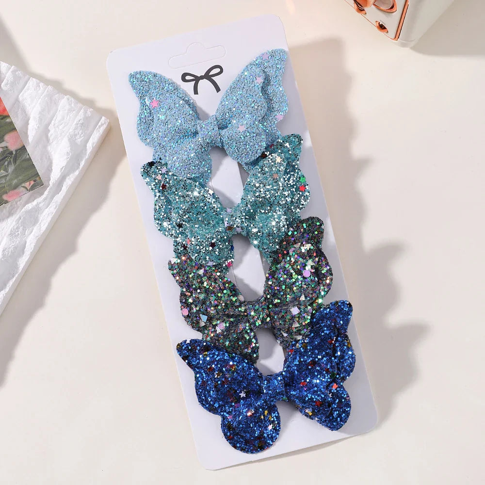 2/4/5Pcs Girls Cute Sequins Double Butterfly Hair Clip
