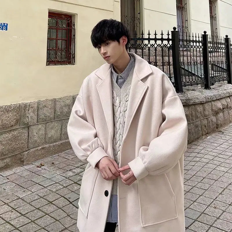 Winter trendy brand single-breasted mid-length woolen coat for