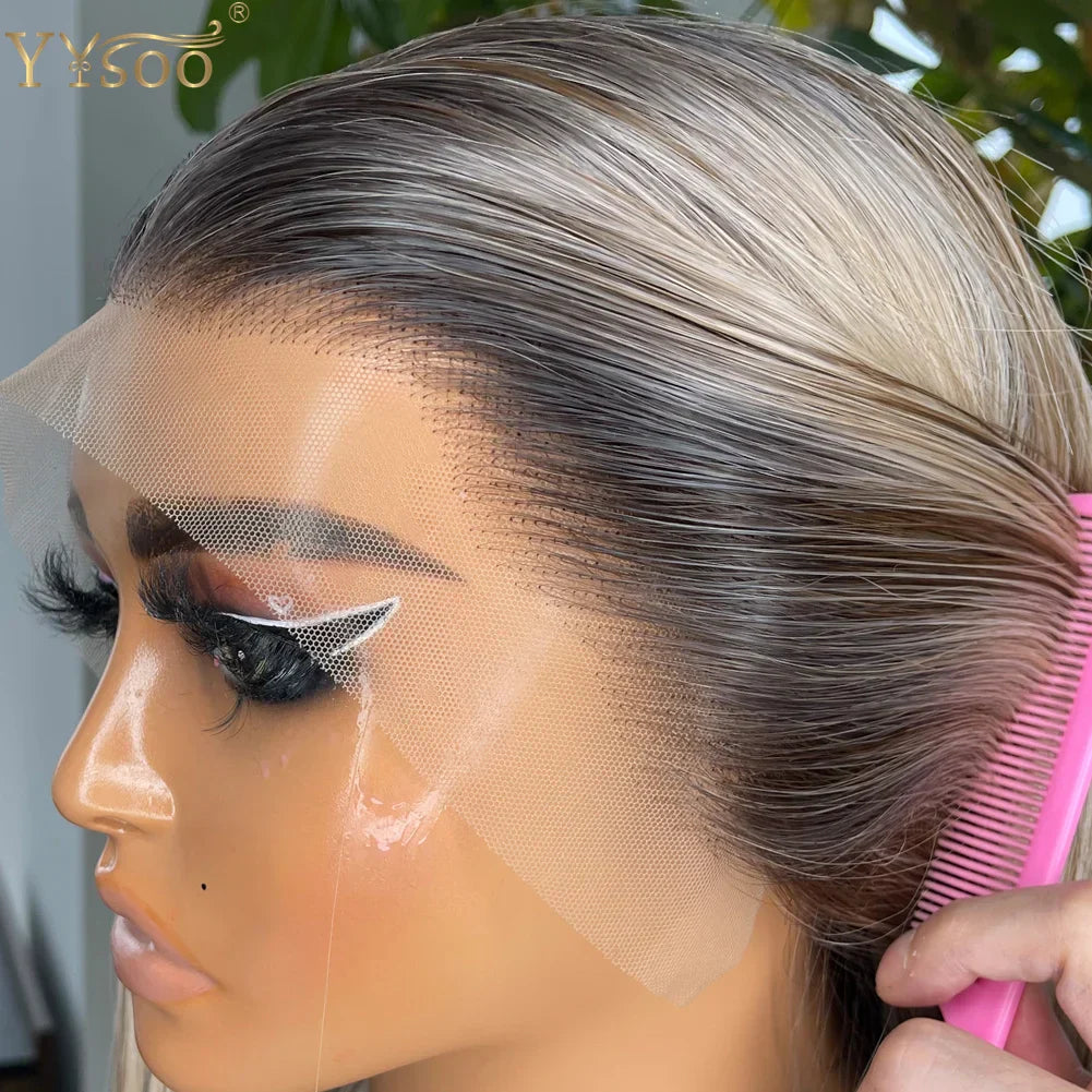 YYsoo Long Silky Straight Ombre Highlights Synthetic Wig