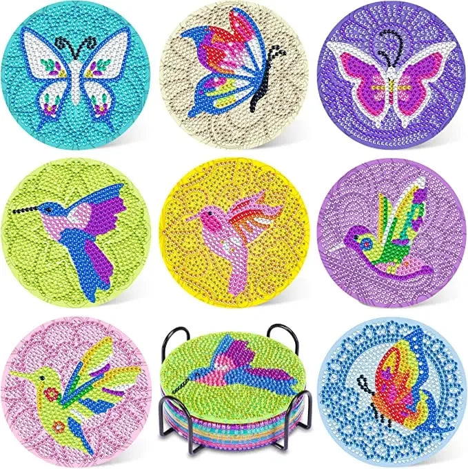 8Pcs DIY Diamonds Painting Coaster Animal Flower Non-slip