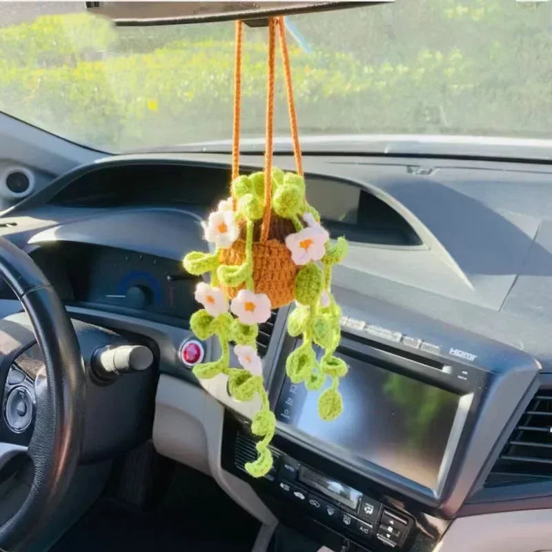 NEW Cute Potted Plants Crochet Car Basket,Hanging Plant