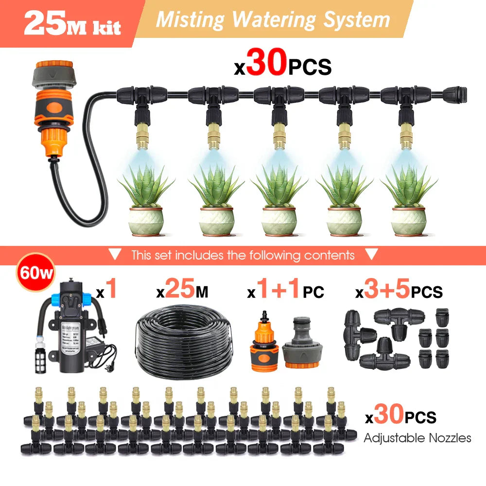 30-5M Garden Adjustable Brass Nozzle Misting Watering System