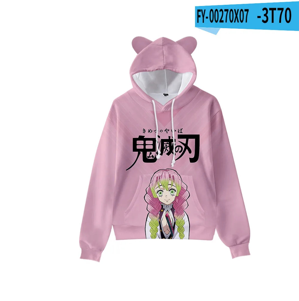 Anime Demon Slayer Hoodies Women Cat Ears Cartoon