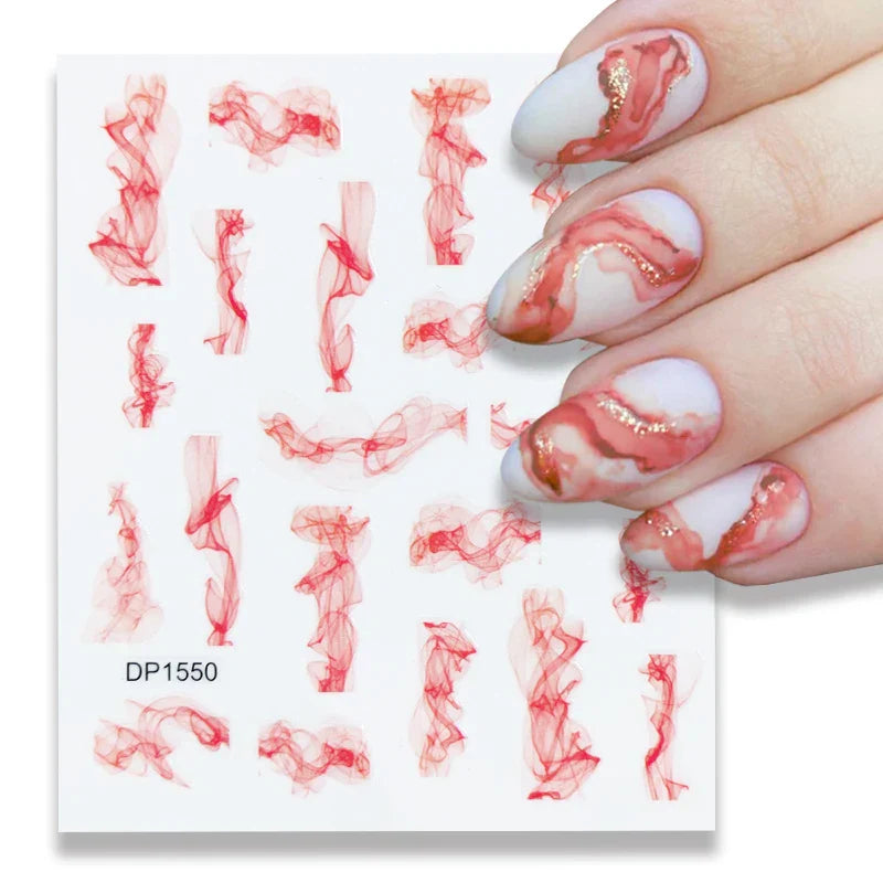 Purple Marble Nails Stickers Smoke Design Manicure Decals