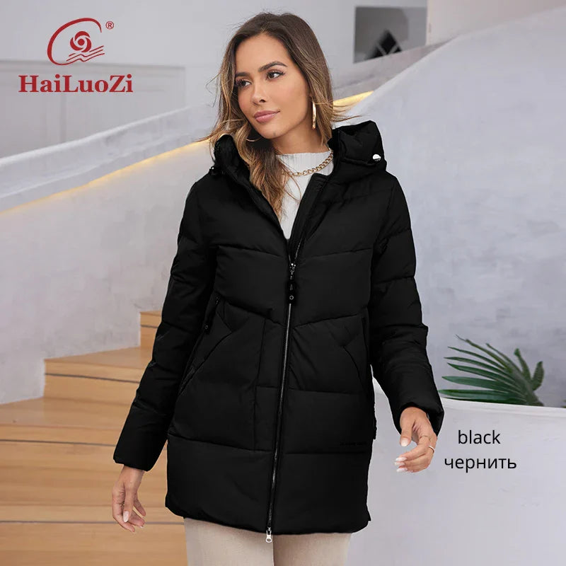 HaiLuoZi 2023 New Women's Jacket Short Warm Hooded