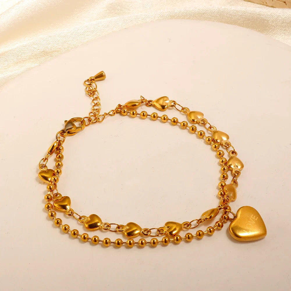 JOVO LOVE 316L Stainless Steel Double Heart Charm