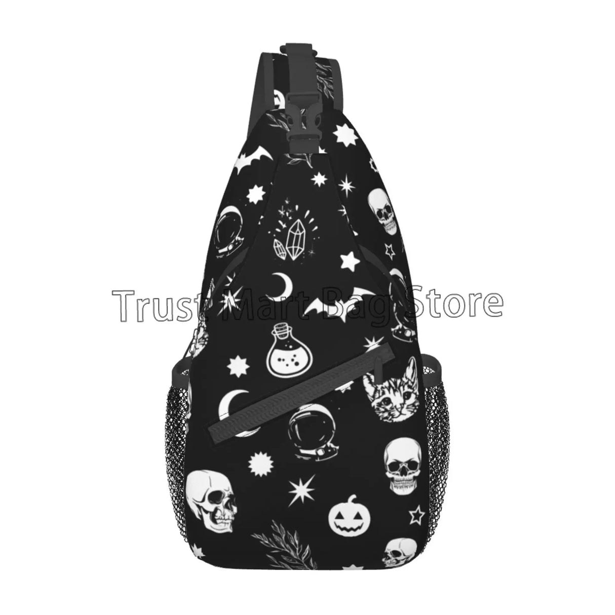 Gothic Skull Cat Moon Pattern Sling Bag Women