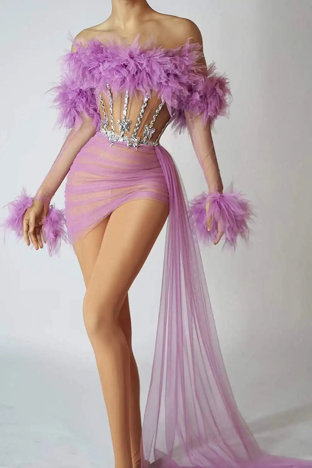 Red Mesh Sequins 2 Pcs Set Dress Cheerleading