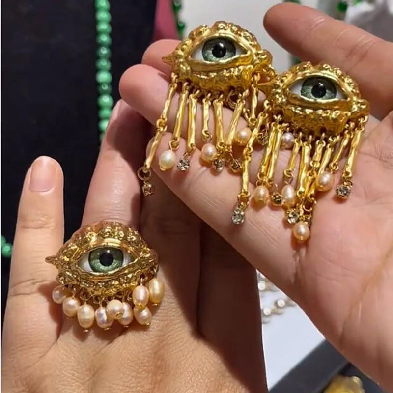 Clip Eye Earrings and Rings Exaggerated Trendy Baroque