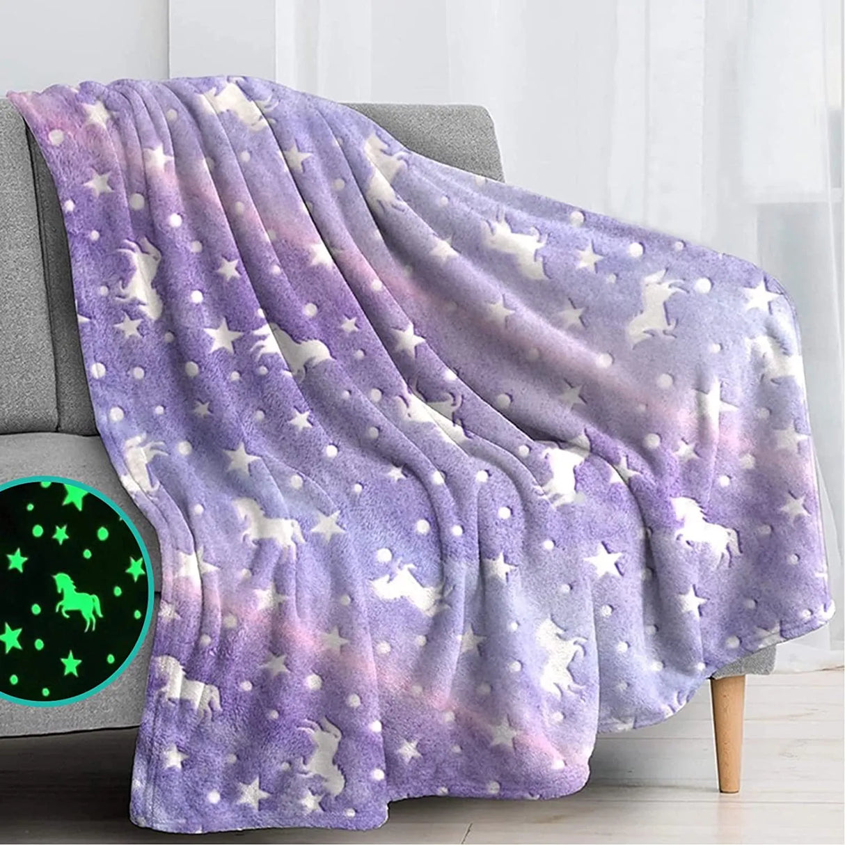 Glow in The Dark Throw Blanket Luminous Unicorns