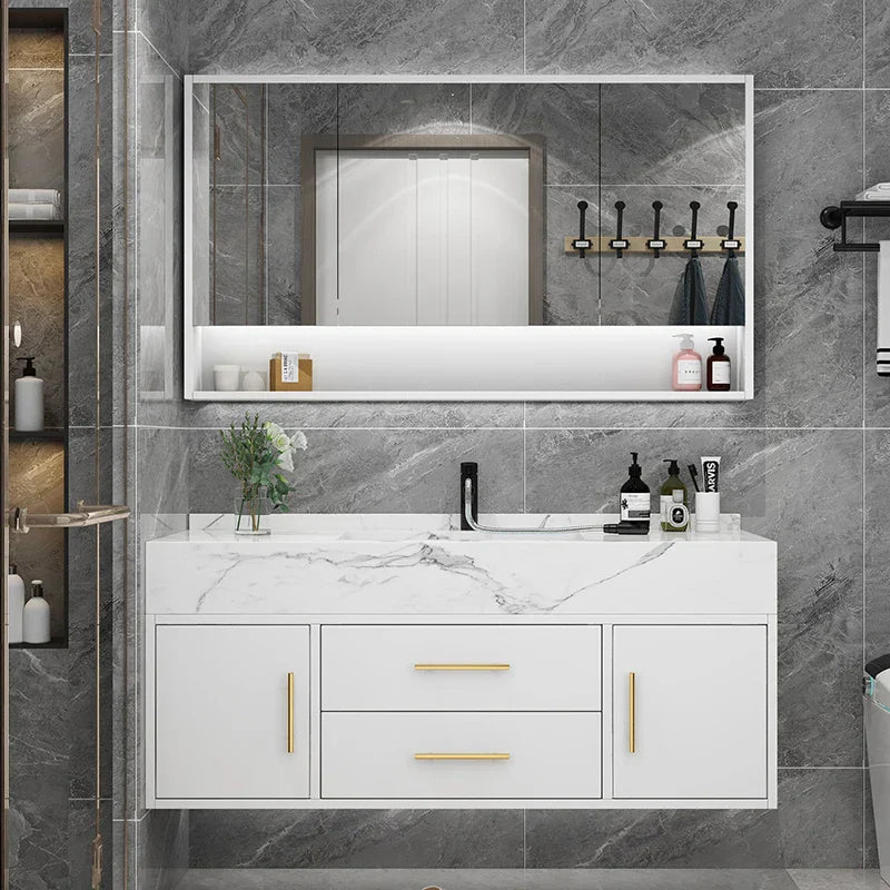 Marble Bathroom Cabinet Combination Solid Wood Intelligent Simple