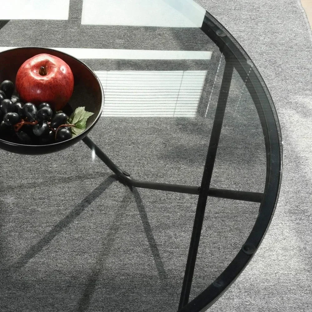 Black Green Coffee Table 31.5" Round Temper Glass