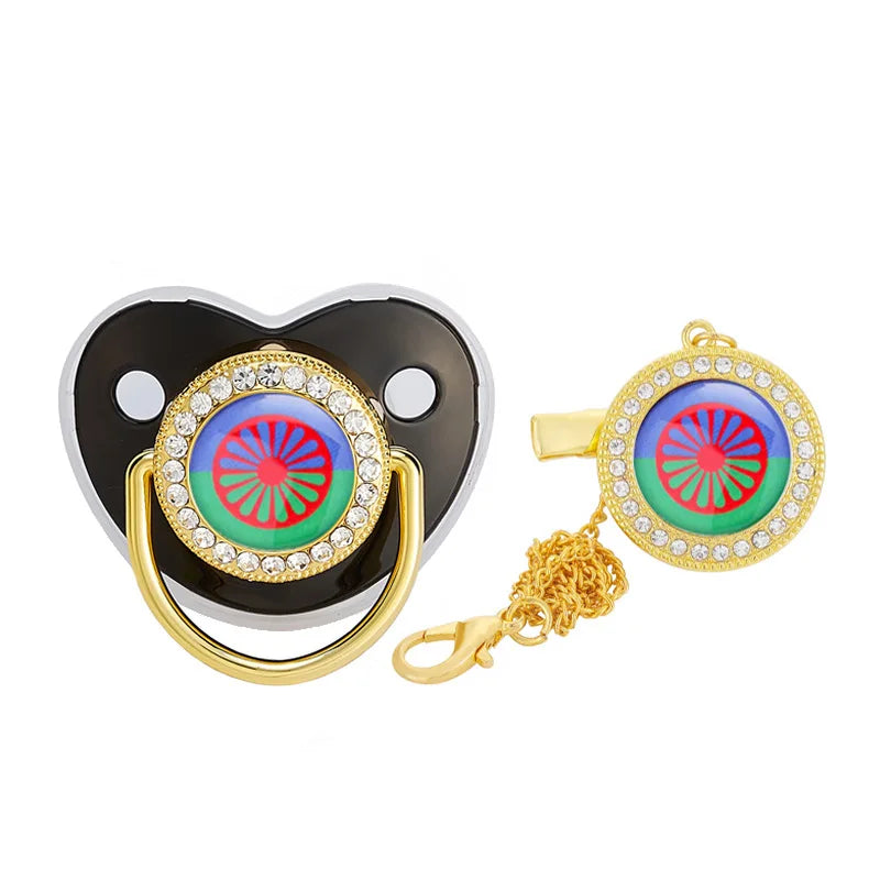 Personalized Flag Baby Luxury Pacifier with Chain Clips