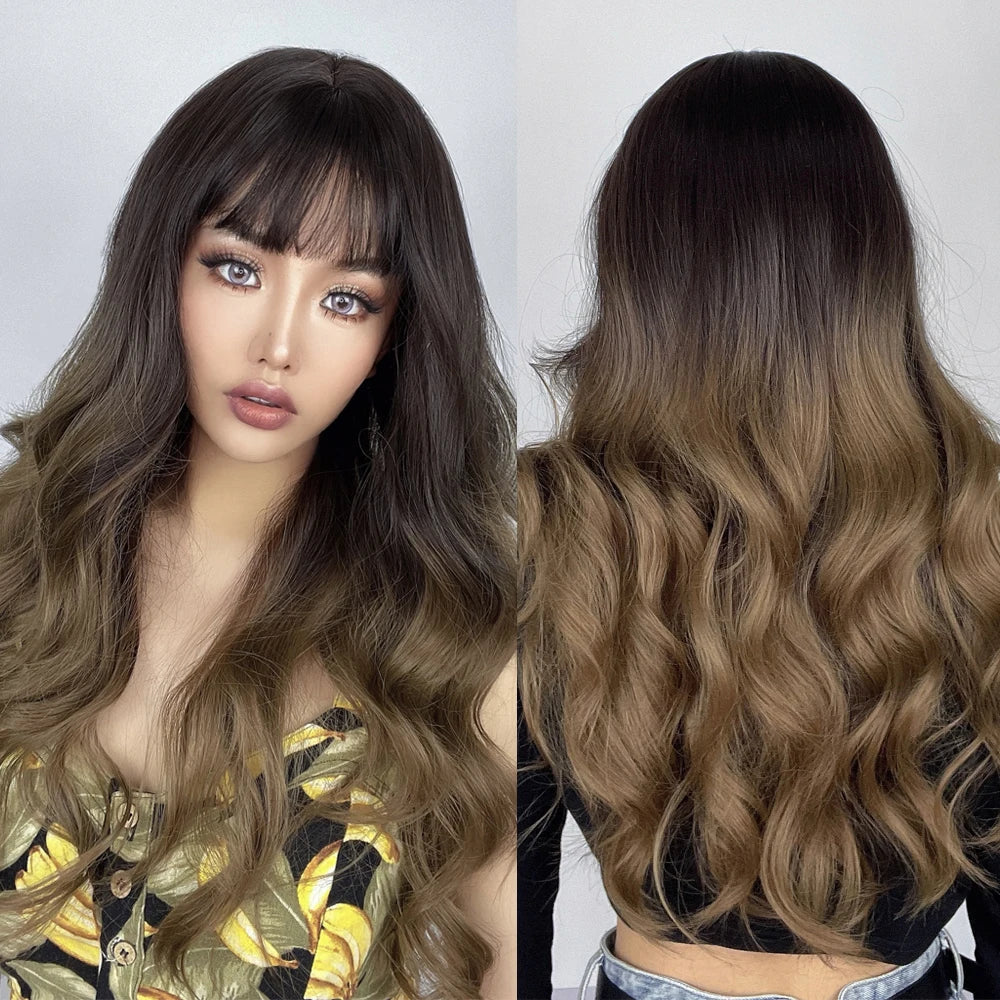 ALAN EATON Chestnut Brown Wavy Synthetic Wigs with