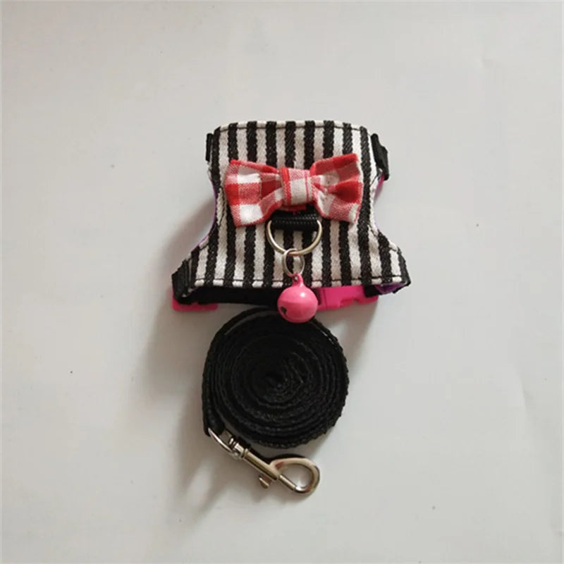Adjustable Small Pet Stripe Harness Leash Vest Chest