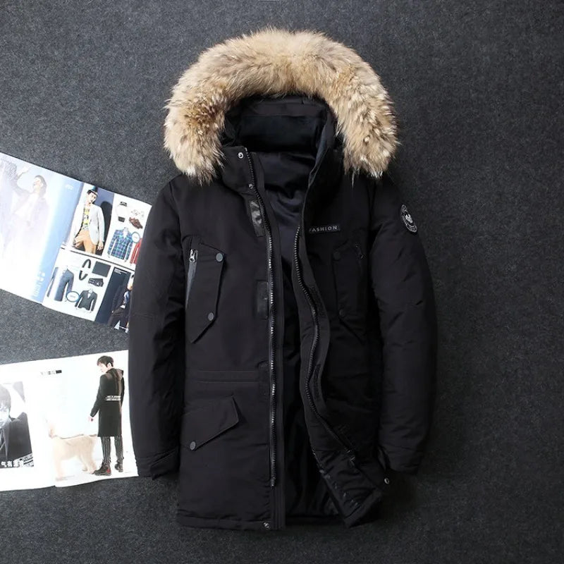 Men Winter Duck Down Coats Hooded Fur Collar
