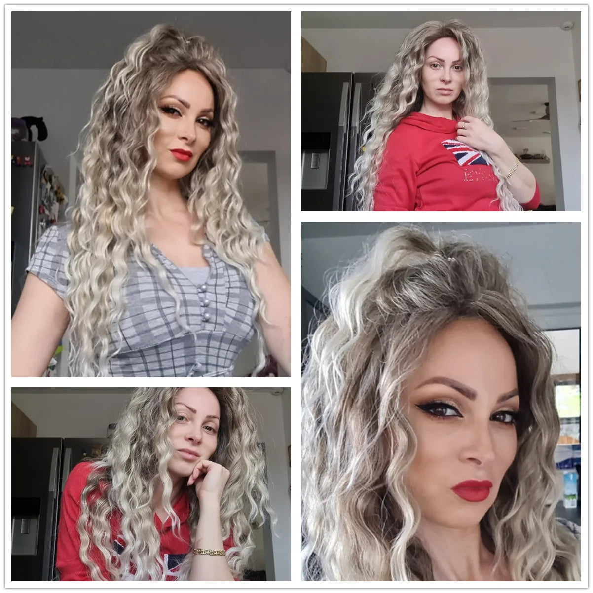 Synthetic Womens Wig Long Curly Hair Ash Blonde