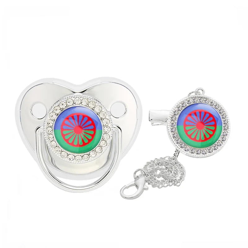 Personalized Flag Baby Luxury Pacifier with Chain Clips