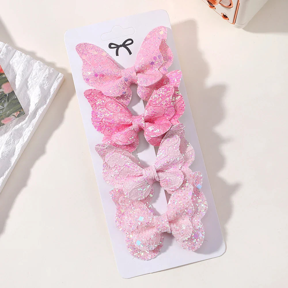 2/4/5Pcs Girls Cute Sequins Double Butterfly Hair Clip