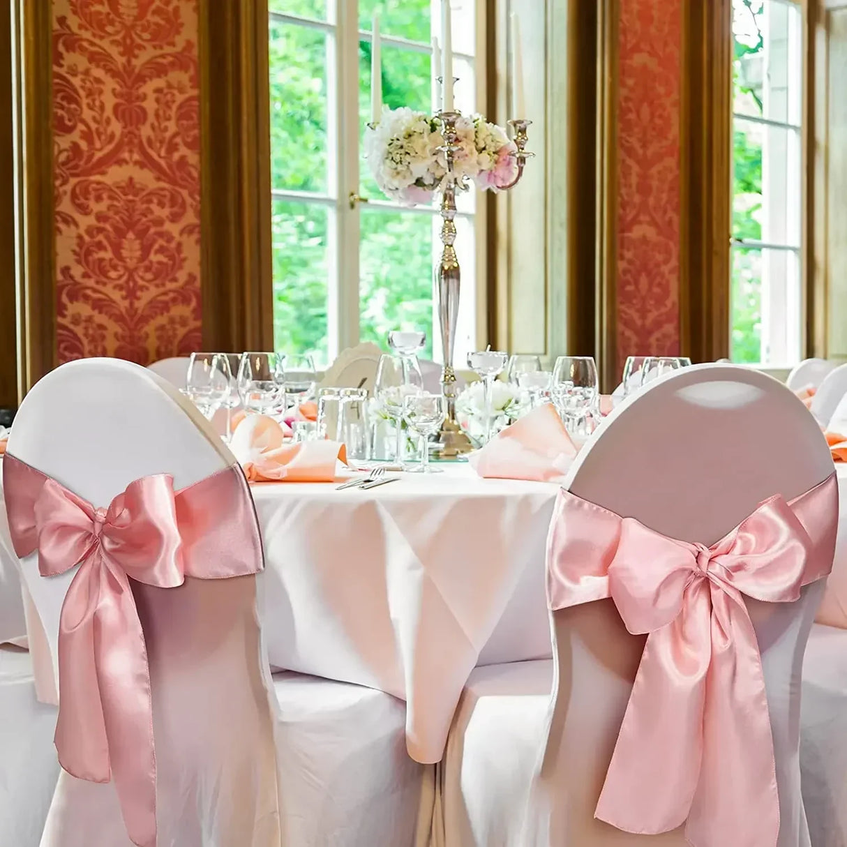 20pcs/set Satin Chair Sashes,17*275cm Silk Chair Ribbon Bows