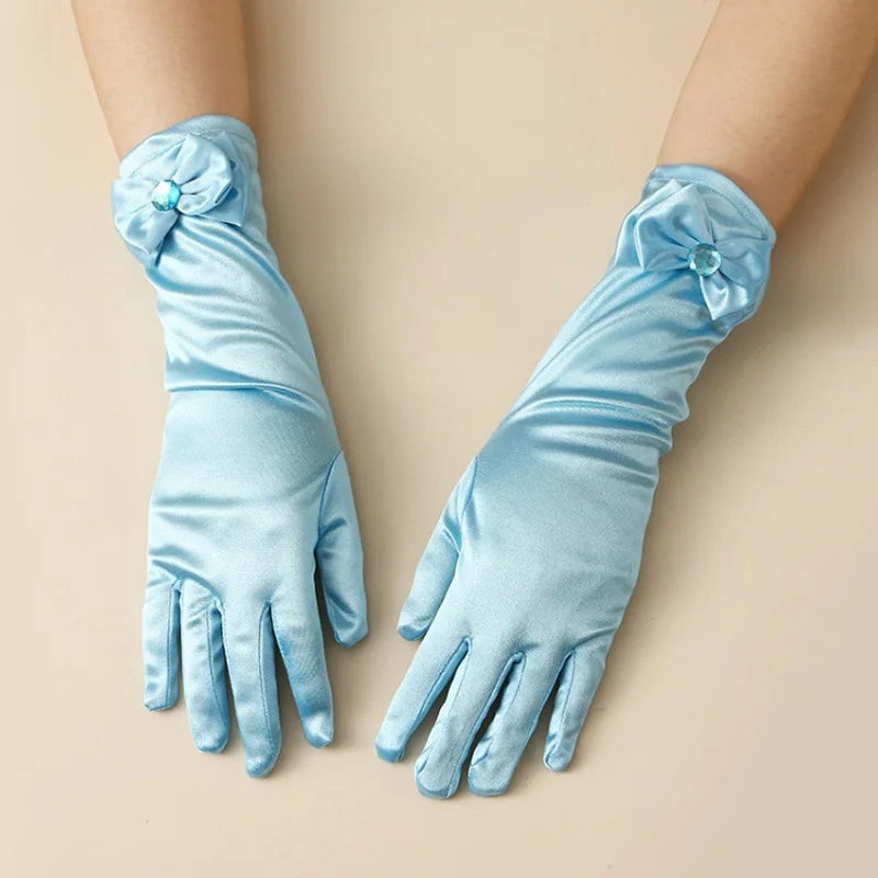 1 Pair Bow Satin Gloves for Kids - Stage Dance & Wedding Accessories