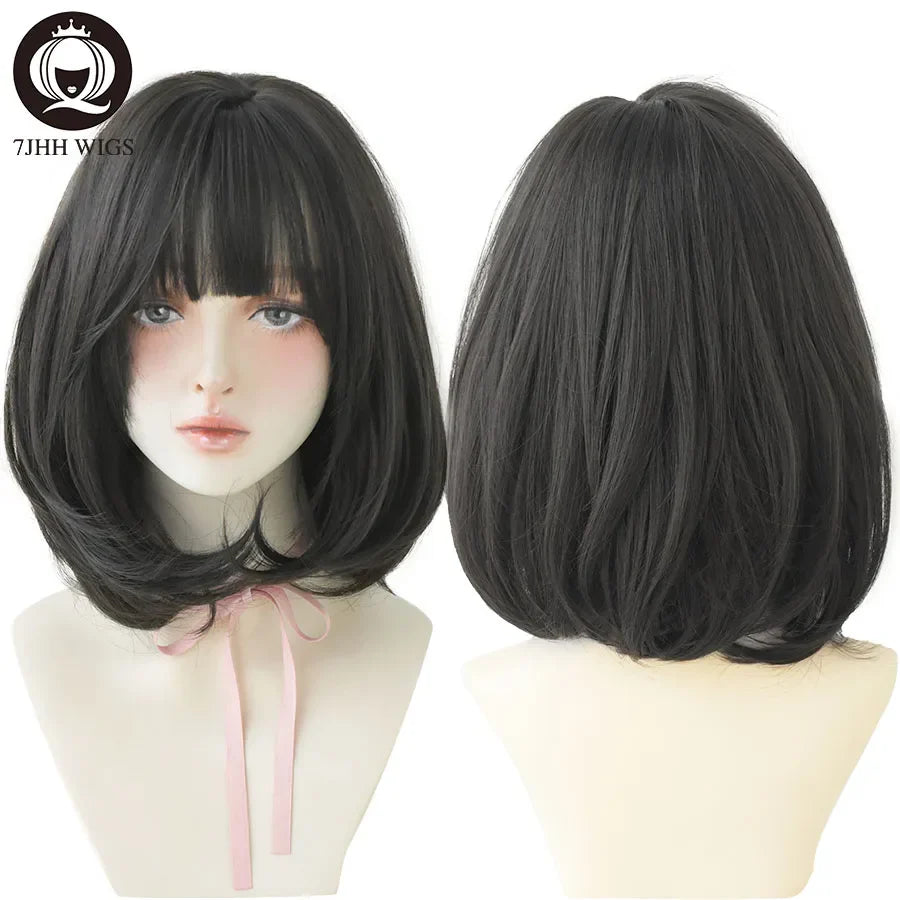 7JHH WIGS Black Short Bob Wig for Girl