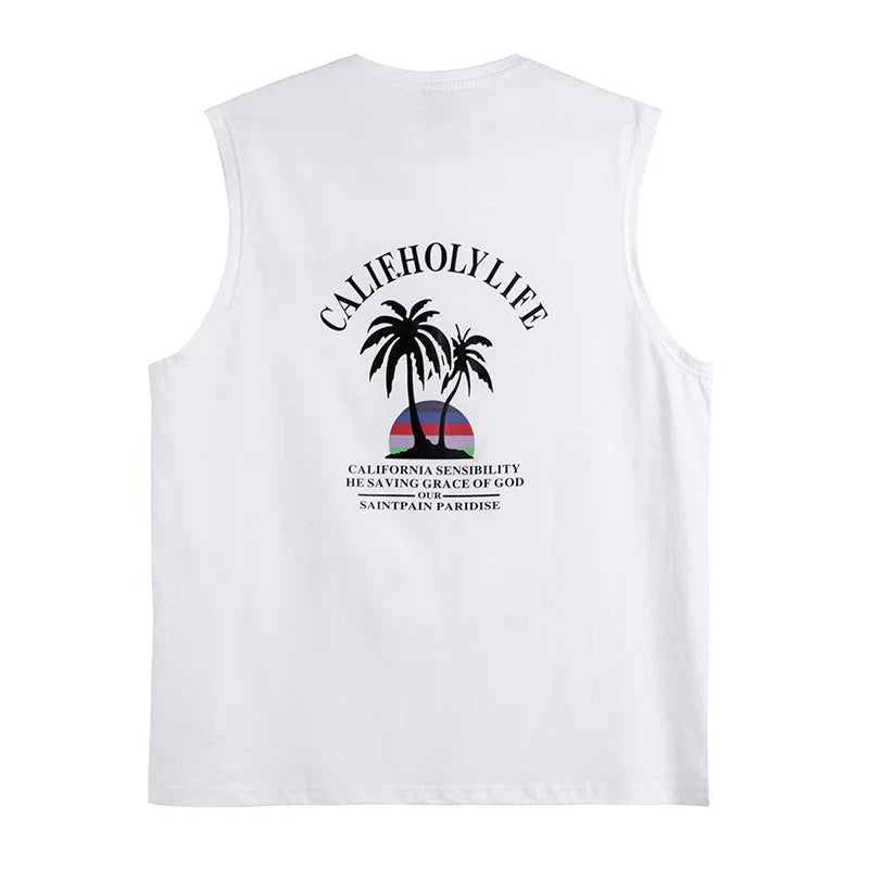 Print Vest Men Summer Casual Beach Tank Top