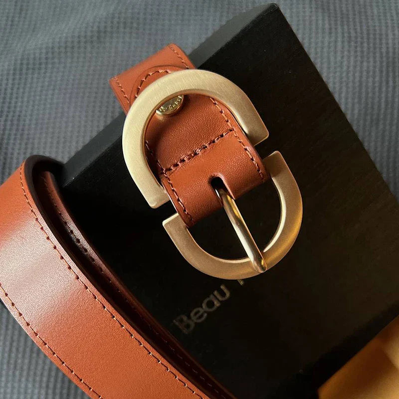 BEAUTODAY Belt Women Genuine Cow Leather Metal Oval