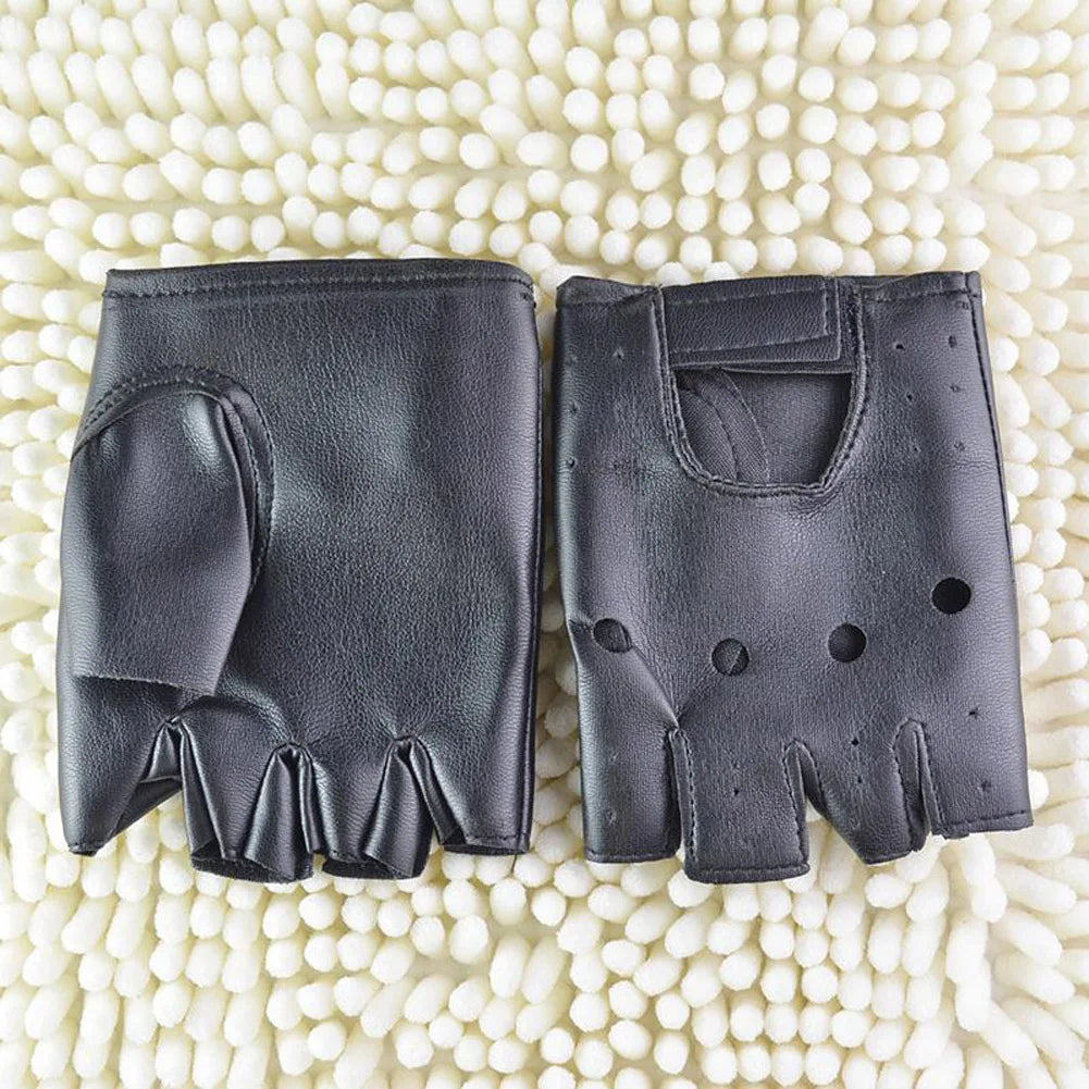 1Pair PU Leather Gloves Outdoor Black Motorcycle Driving