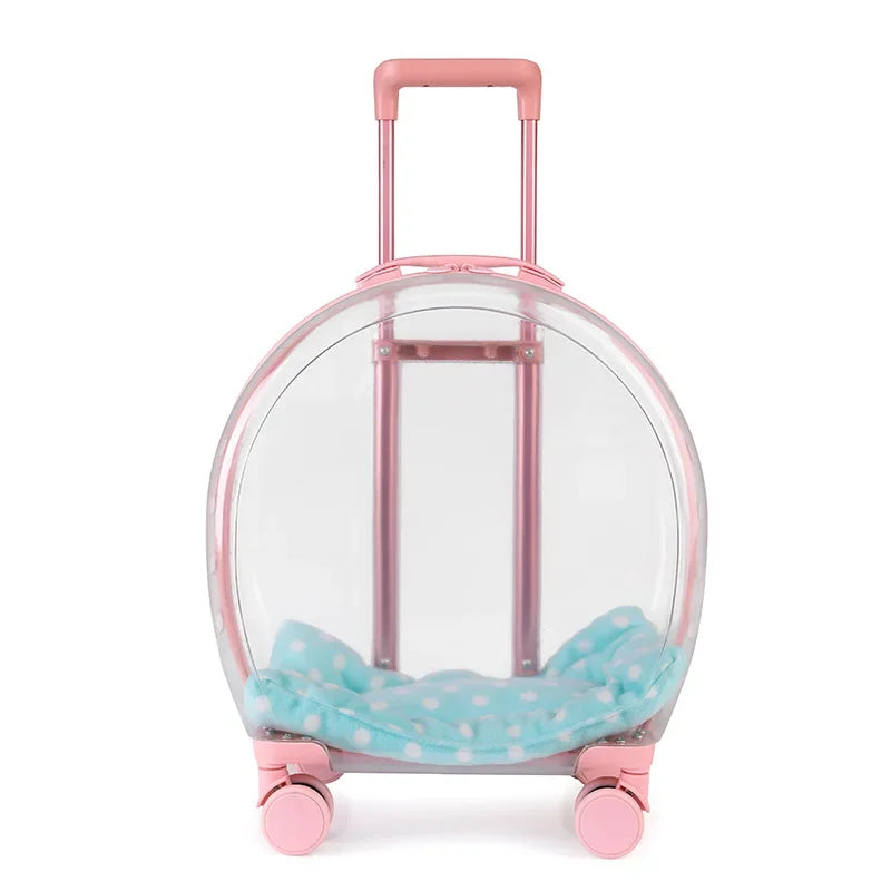 Pink Pet Carrier Trolley for Pet Travel Outdoor