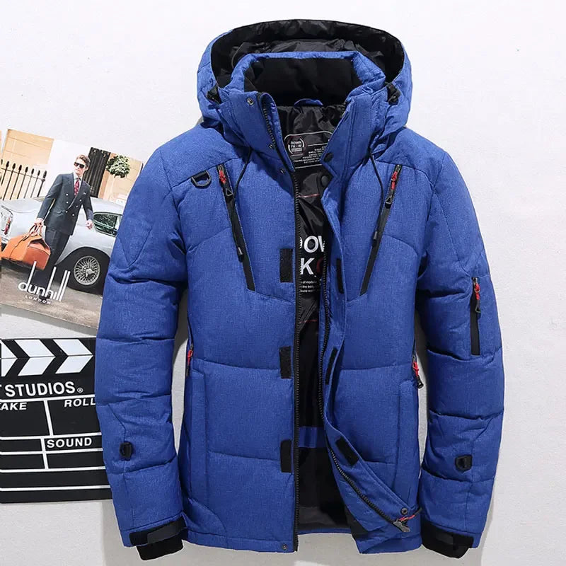 Men's White Duck Down Jacket Warm Hooded Thick
