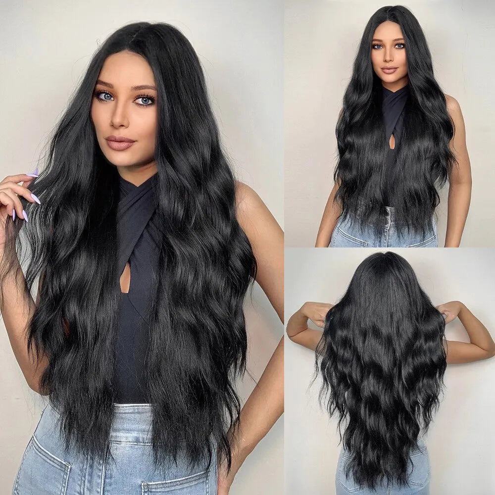 Black Wave Wigs for Women Long Natural Curly