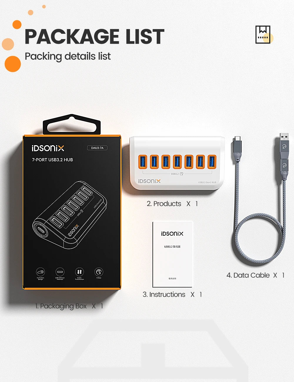 iDsonix USB Splitter USB 3.2 Hub 10Gbps Type