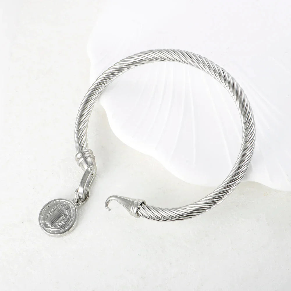 Saint Benedict Medal Charm Bracelet Stainless Steel Wire