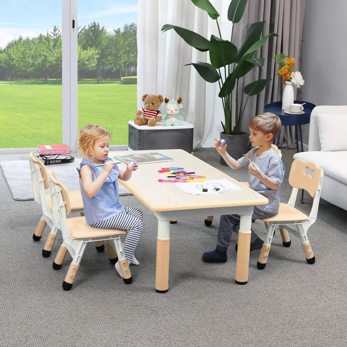 Kids Study Table and 4 Chair Set Height