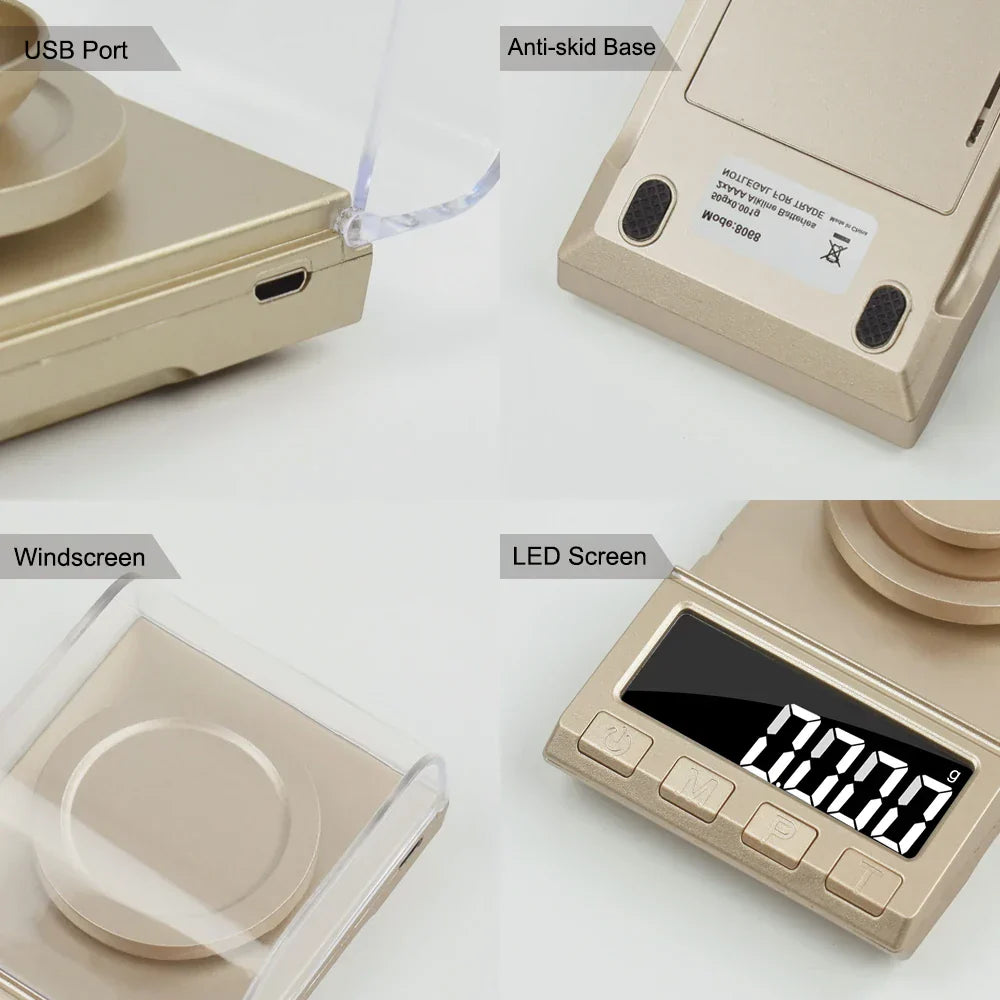 NEWACALOX 0.001g Precision Digital Jewelry Scale 50g/100g/200g USB