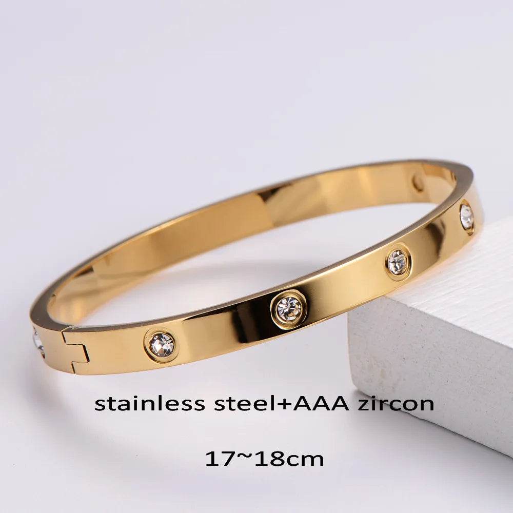 Waterproof Luxury Colorful Cubic Zirconia Bangles Stainless Steel
