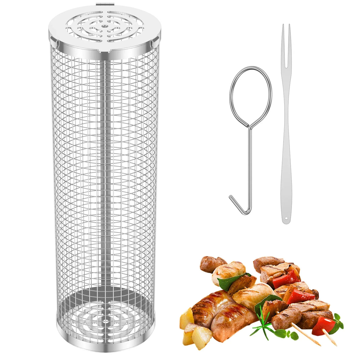 Round Rotisserie Basket BBQ Stainless Steel Mesh Barbecue
