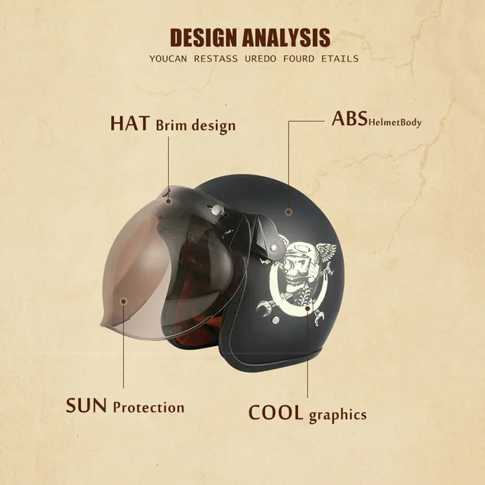 Men Women Retro Open Face 3/4 Motorcycle Helmet Motorbike Moto Motocross Vintage casco Cafe Racer DOT Approved Casque Capacete