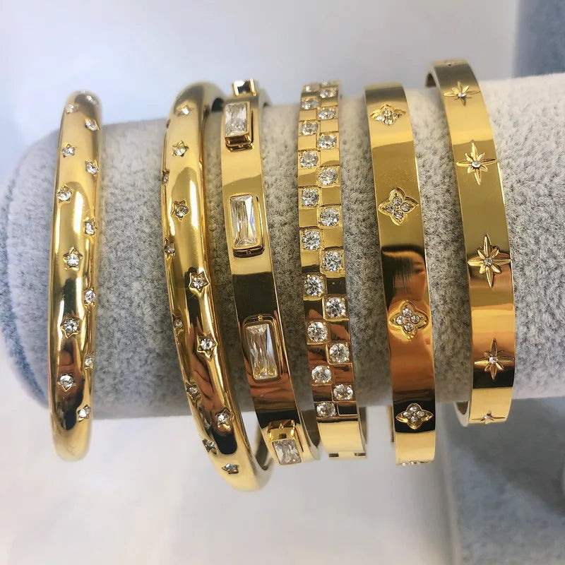 Waterproof Luxury Colorful Cubic Zirconia Bangles Stainless Steel