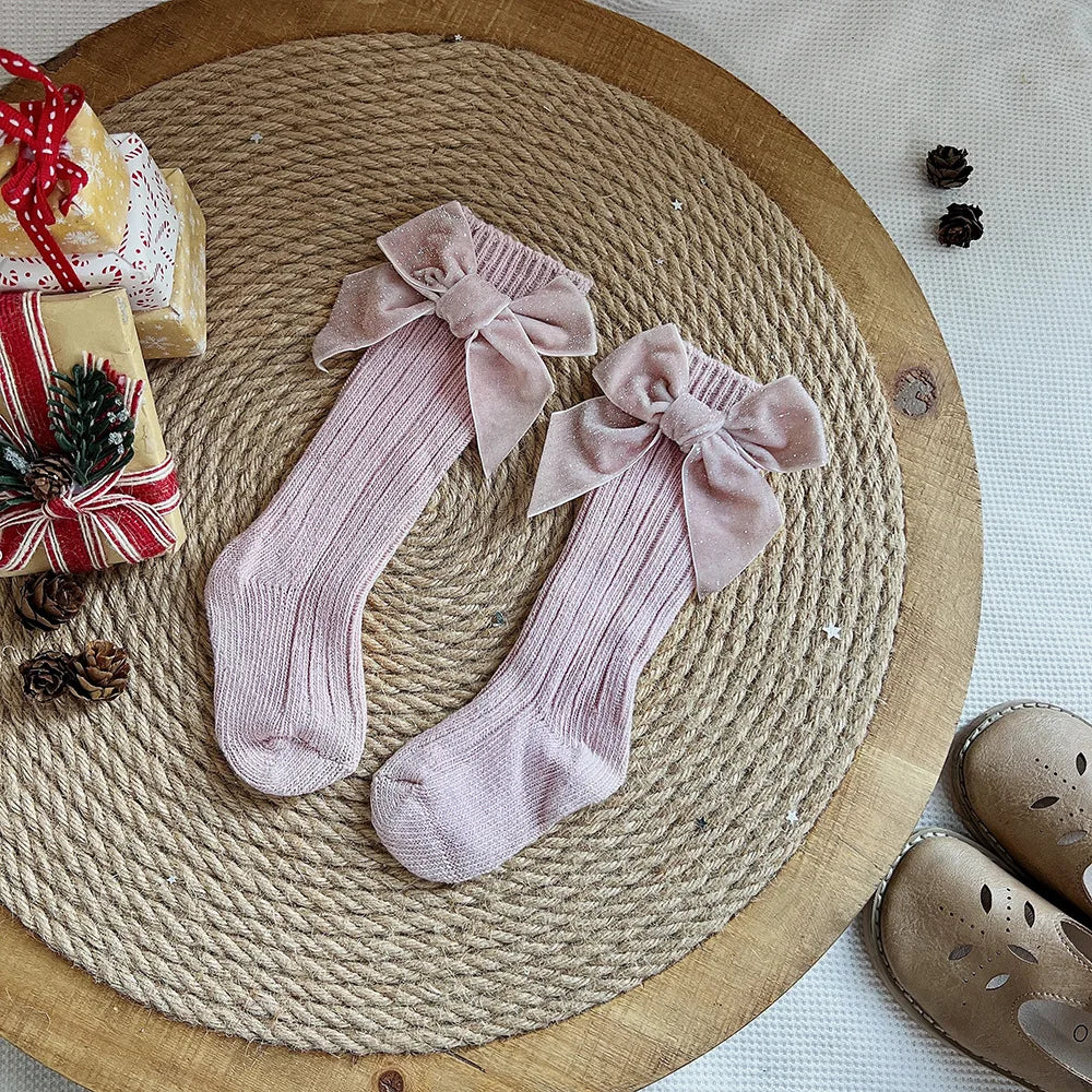 Winter Baby Girls Christmas Long Socks Kids Cotton