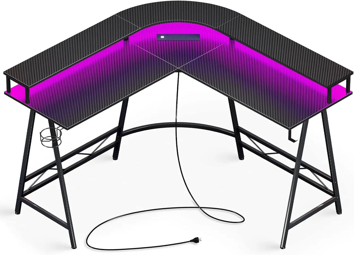 L Shaped Desk Gaming Desk with LED Lights